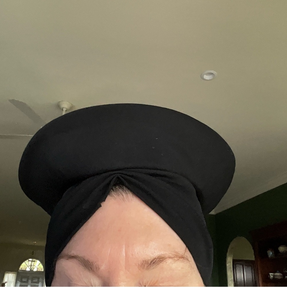 Joyce Creations of California Black Turban Draped Knit Hat 1960s - Picture 2 of 12